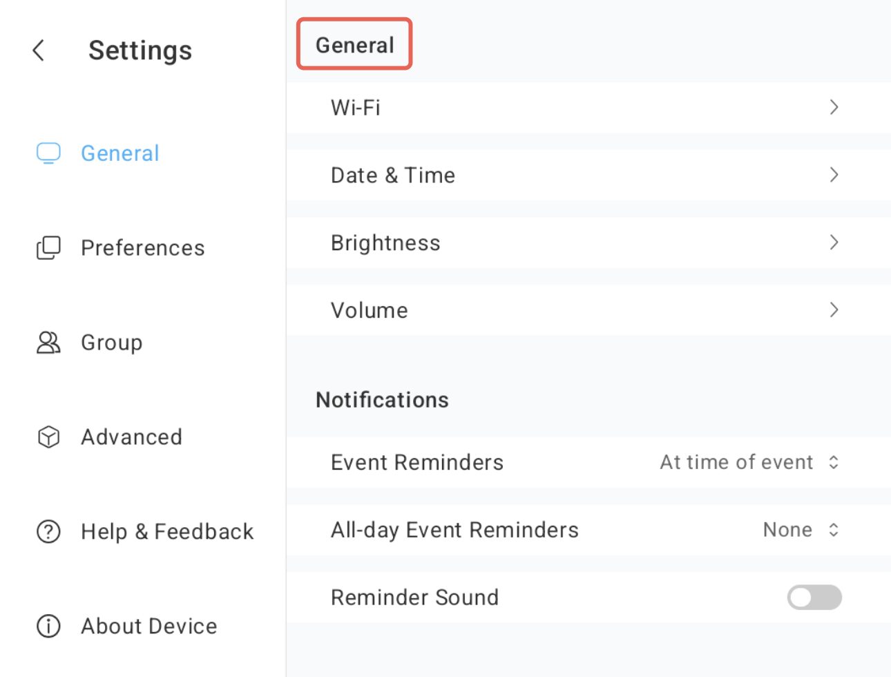 General settings screen in Apolosign Calendar app